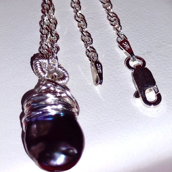 Tahitian Blister Pearl Set in Sterling Silver Diam - Picture 4 of 15